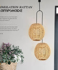 Hanging three pack rattan pendant lampshades set, basket style, in a cozy room, easy install, rope finish, diameter 5.89".