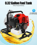 Top Shelf Gas Powered Water Pump With Smooth Quick Pull Start And Serious Flow Power For Backyard Cleanup Pool Draining And Yard Irrigation Includes Free Oil Funnel Filter Kit with 0.32 gallon fuel tank.