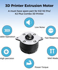 K2 Plus Extruder Motor Replacement For 3D Printer Dope Performance, Circular Stepper With 12 Teeth Round Shaft, Low Noise