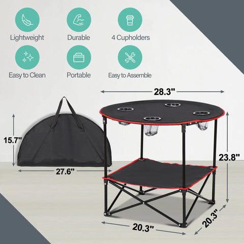 Portable Folding Picnic Table For Outdoors With 4 Cup Holders, Carrying Bag, Collapsible Camping Table dimensions and features
