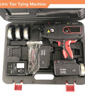 Heavy-Duty Rebar Tying Machine With Battery And Charger for Steel Ironing 4-45mm Bars in storage case with accessories.