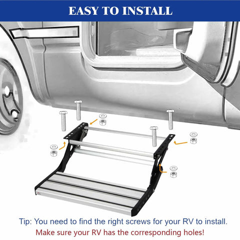 RV Camper Folding Drop Down Step For Easy Under Door Mounting 12 Mount Holes Single Drop Down Stair, aluminum RV entry step