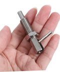 Heavy Duty Stainless Steel Safety Plunger Pin Built Tough With Rock Solid Spring Latch Secure Industrial Indexing Lock in hand, showing detail.