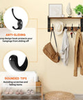 Wall Mount Coat Rack With Shelf And Hooks, No-Fuss Space Saving Entryway Organizer For Coats Hats Bags Keys And More, floating hall shelf with hanging items, anti-sliding hook and rounded tips features displayed.