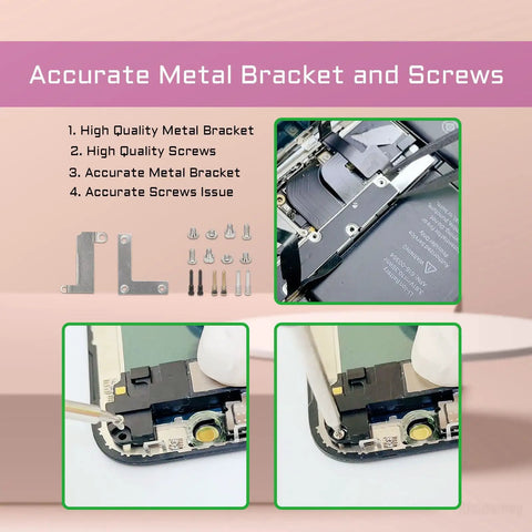 Complete Internal Screw Set And Full Metal Bracket Kit For 13 Pro Repair, showing bracket and screw placement diagrams.