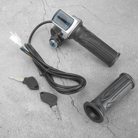 Half Twist Electric Bike Throttle With Led Power Indicator And Key Lock For 36V E Bikes And Scooters on gray surface