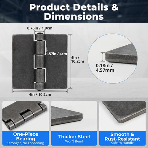 Beefy 4 Inch Weld On Hinges Heavy Duty Carbon Steel Butt Hinges Set For Farm Gates Fence Gates Warehouse Doors Container Doors And Industrial Projects 4 Pack, size detail