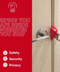 Door Lock For Extra Security And Privacy While Traveling Portable Travel Lockdown Prevent Entry And Keep Your Family Safe Red Ideal For Hotels Dorms Apartments And Bedrooms On The Go Easy To Use Yet Durable Travel Essential Safety Gear, installed on an inward door, red color, easy installation.