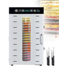Kickstart Your Snack Rotation With This Heavy Duty Electric Food Dehydrator with clear door, stainless steel body, and twenty trays.
