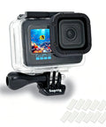 Underwater GoPro Housing For Hero 9 10 11 12 13 Black Beefed Up Waterproof Case with 50M Depth Rating shown mounted on GoPro