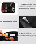 Travel Electronics Organizer Case Water Resistant Cable Organizer Bag displaying various elastic bands for gadget storage.