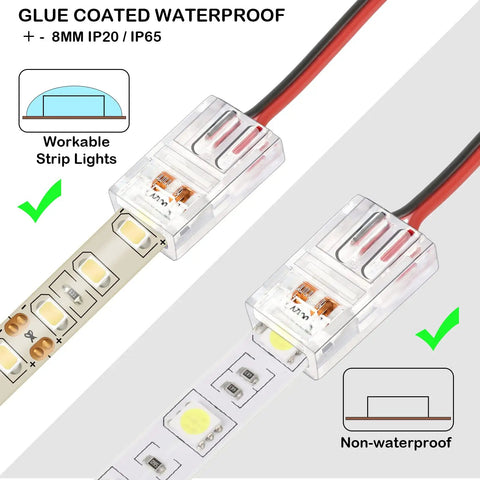 40 Pack 2 Pin 8mm RGB LED Strip Connectors Waterproof Solderless Adapter Easy Install for Gapless Track Connections image