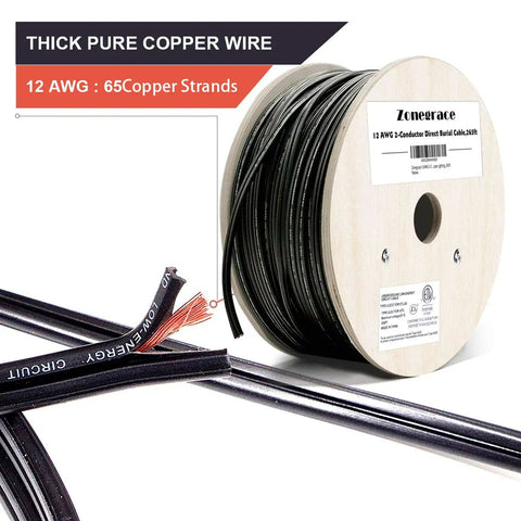 12/2 Direct Burial Low Voltage Landscape Wire 12 AWG Two Conductor Cable for Outdoor Lighting Built for Outdoors Path Lights Flood Lights Spot Lights Down Lights Area Lights 265 Feet on spool