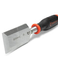 Pro Grade Two Inch Wood Chisel With Full Metal Core, Comfort Grip, Oversized Strike Cap, And Corrosion Resistant Drop Forged Carbon Steel Blade For Heavy Duty Carving And Fine Shaping In Woodworking