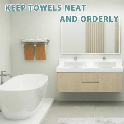 Bathroom with Double Bar 24 Inch Wall Mounted Towel Rack In Brushed Nickel SUS304 Stainless Steel Bathroom Towel Holder above bathtub