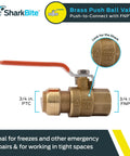 Three Quarter Inch Ball Valve With FNPT Connector Push To Connect Brass Plumbing Fitting For PEX Copper CPVC