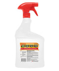 Back view of Fast Acting Weed and Grass Killer bottle with red spray nozzle, showing product label details and instructions.