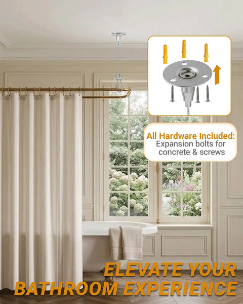 Heavy Duty 4 Pack Ceiling Rod Supports, 59 Inch Adjustable Stainless Steel Brackets installed in elegant bathroom