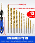 Adjustable Pin Vise Hand Drill Kit With 13 Pcs HSS Drill Bits 0.8mm To 6.5mm for Wood Jewelry Plastic Beads and Craft Projects