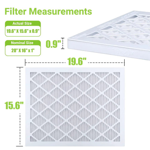 Air Filter 20x20x1 6 Pack With ABS White Frame MERV 11 MPR 1000 For Fresher Cleaner Air - Filter measurements shown