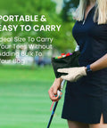 Woman holding pouch with unbreakable plastic golf tees three and one quarter inch 30 pack in multicolor for practice