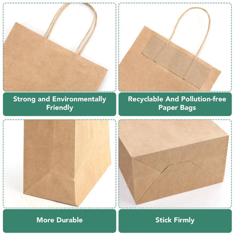 Bulk Kraft Paper Gift Bags With Handles 8x4.5x10 Inches 200 Pack Durable 110Gsm Brown Paper Bags showing durability and eco-friendliness