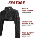Heavy Duty Welding Cape Sleeve Made From Tough Split Cowhide Leather Flame Resistant Welder Jacket with flip-up snap collar.