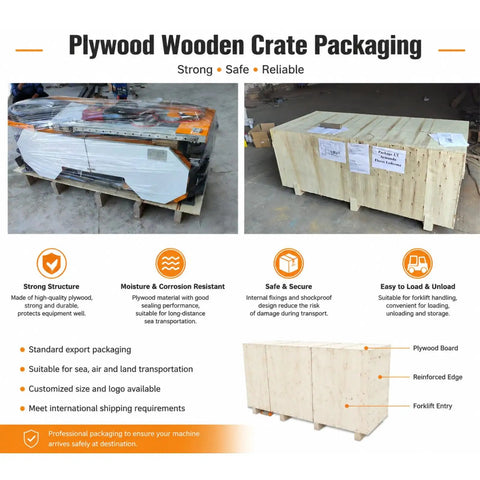 Plywood wooden crate packaging for Pro Level Portable Sawmill Machine, designed for safe transport and handling.