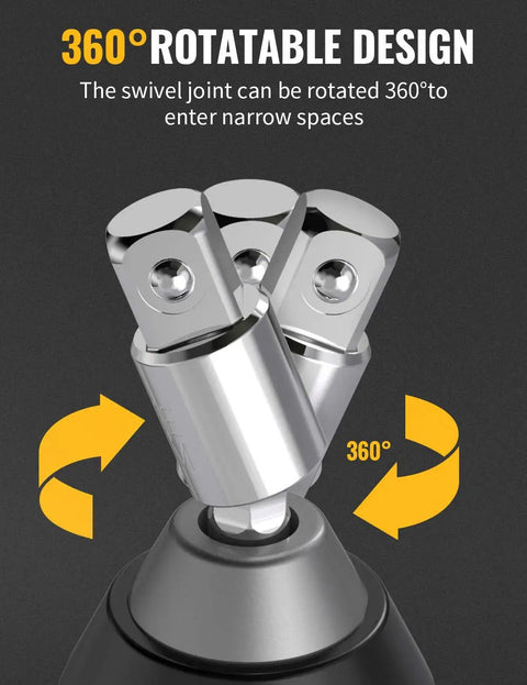 3-Piece Power Drill Socket Adapter Set With 360 Rotatable Hex Shank For Impact Drivers Reaches Tight Corners Fits One Quarter Three Eighths And One Half Inch Bits Durable Alloy Build For Heavy Duty Use
