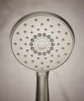 Close-up of Forte Multifunction Hand Shower Head With 3 Spray Modes Full Coverage Pulsating Massage Silk Mist 1.75 GPM Brushed Nickel Finish
