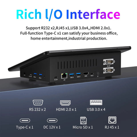 Back view of the 10.1 Inch Rugged Industrial Touch Tablet showing various I/O ports, part of its robust design.