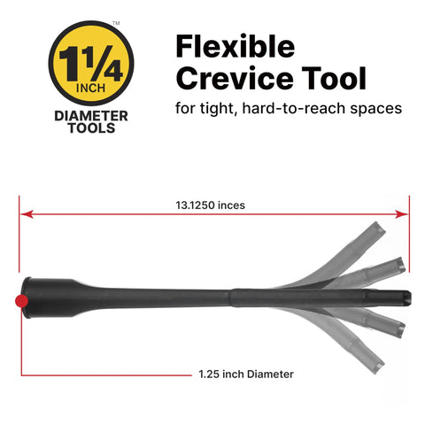 Flexible Crevice Vacuum Tool For Dust And Debris 1.25 Inch Diameter By 12 Inch Length, Slim Reach For Tight Spaces And Corners, Fits Most Hoses And Rigid Extensions, Great For Cars, Furniture And Small Edges, 1 Pack