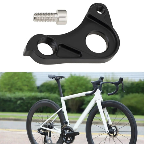 Direct Replacement Derailleur Hanger S206000001 For Specialized Aethos And Tarmac SL8, with bike showing frame and rear wheel.