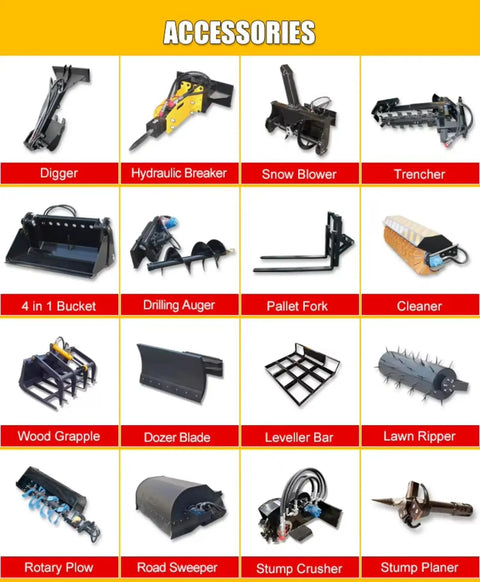 Heavy Duty Skid Steer Loader Attachment Set For Backhoe Trencher And Stump Grinder With Hydraulic Boom 4x4 Power displayed