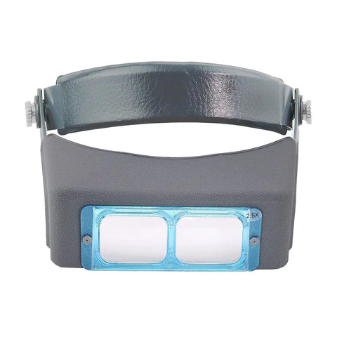 Front view of Go To Four Lens Headband Magnifier with double lens, soft sponge comfort for precise reading and DIY hobby work.
