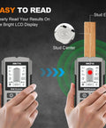 Wall Stud Finder Handheld Wall Scanner LCD Display Sensor showing detection of wood studs with clear readings.