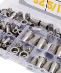 Stainless Steel Rivet Nuts Kit 77 Pcs Five Sizes 8-32 10-24 1/4-20 5/16-18 3/8-16 Threaded Insert Nutserts Rivnuts For Automotive DIY Projects