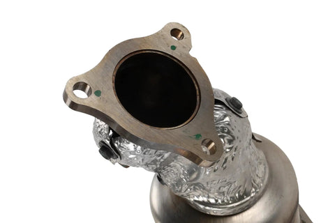 Close-up of GM Genuine Parts Driver Side Warm Up Three Way Catalytic Converter With Exhaust Pipe Replacement for Efficient Emission Control