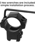 1 Inch Dovetail Scope Ring Set With 2 Medium Profile Mounts And Hex Wrenches, Fits Three Eighths Inch Dovetail Rails, includes hex wrench.