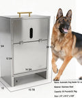 Built Tough Stainless Steel Dog Feeder For Large Breeds 50 Pound Automatic Kibble Dispenser showing exterior and dimensions