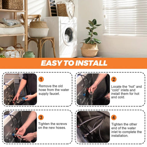 Installation guide for 6Ft Stainless Steel Washer Hoses With 90 Degree Elbows Burst Proof Three Quarter FHT Standard Thread Two Pack