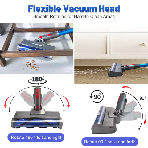 Cordless Vacuum Head Attachment For V7 To V15, Hassle-Free Anti-Tangle Motorhead With LED Light shown flexible under furniture