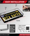 Slim Mirror Chrome License Plate Frames 2 Pack For Front And Rear Whips, showing easy installation and included accessories.