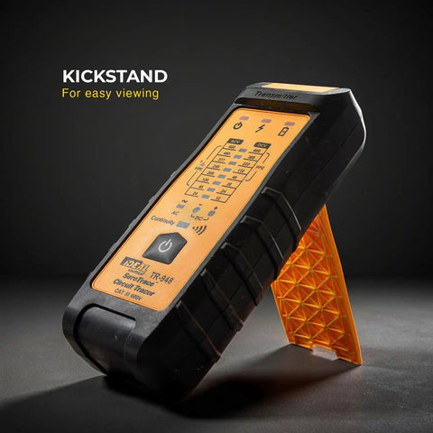 Lightweight Circuit Tracer And Breaker Finder Tool Nailing Down Dead Shorts Up To Six Hundred Volts ETL Certified with kickstand for easy viewing.