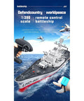 RC Battleship Model LHD-881 1/390 with remote control and watch remote, featuring dual motors and night cue lights.