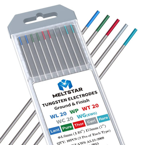 Pro Grade TIG Welding Tungsten Electrodes Set With Pure Cerium Lanthanated And Rare Earth Blend Seven Piece One Sixteenth Inch Mix Color Coded Red Green Gray Blue Turquoise All In One Pack