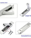Heavy Duty Satin Nickel Pocket Door Handles Featuring Flush Edge Pull Design With Self Retracting Glide For No Sweat Indoor Outdoor Install Plus Tough As Nails 304 Stainless Steel Construction And Sleek Vibe, showcasing concealed screws and larger swing.