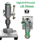 Kickass Mini Drill Press And Compact Benchtop Drilling Station for High Precision Woodworking and Epoxy Casting featuring detailed metal design.