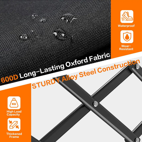 Close-up of 600D Oxford fabric and sturdy alloy steel frame of Foldable Utility Wagon Cart With Wheels, Heavy Duty Hauler Capable Of 360 Lbs.