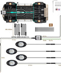 Diagram of 4 Pod RGB LED Rock Lights Underglow Kit With Multicolor Neon Glow App Control And Music Mode Wheel Well Lights installation.